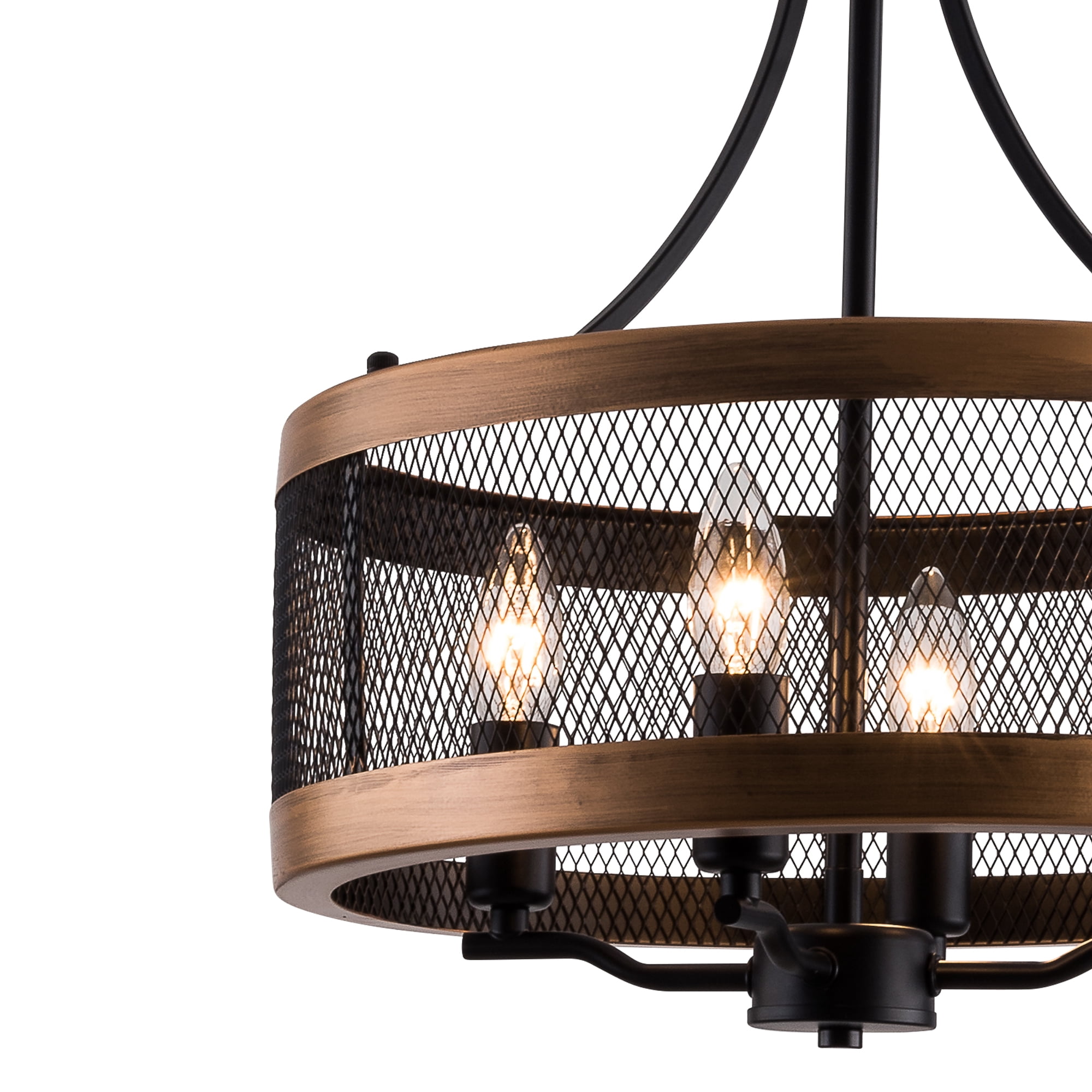 US HOME GOODS 4-Light Black Farmhouse Chandelier for Living Room, Rustic Industrial Flush Mount Ceiling Light Fixture, Metal Drum Pendant Lighting for Bedroom Hallway Kitchen Dining Room Foyer