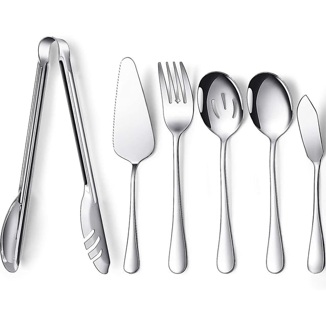 6 piezas de utensilios para servir, cuchara para servir grande, tenedor para servir, cuchillo, utensilios para servir para buffet, catering, aptos para lavavajillas para desayuno, cena bufé