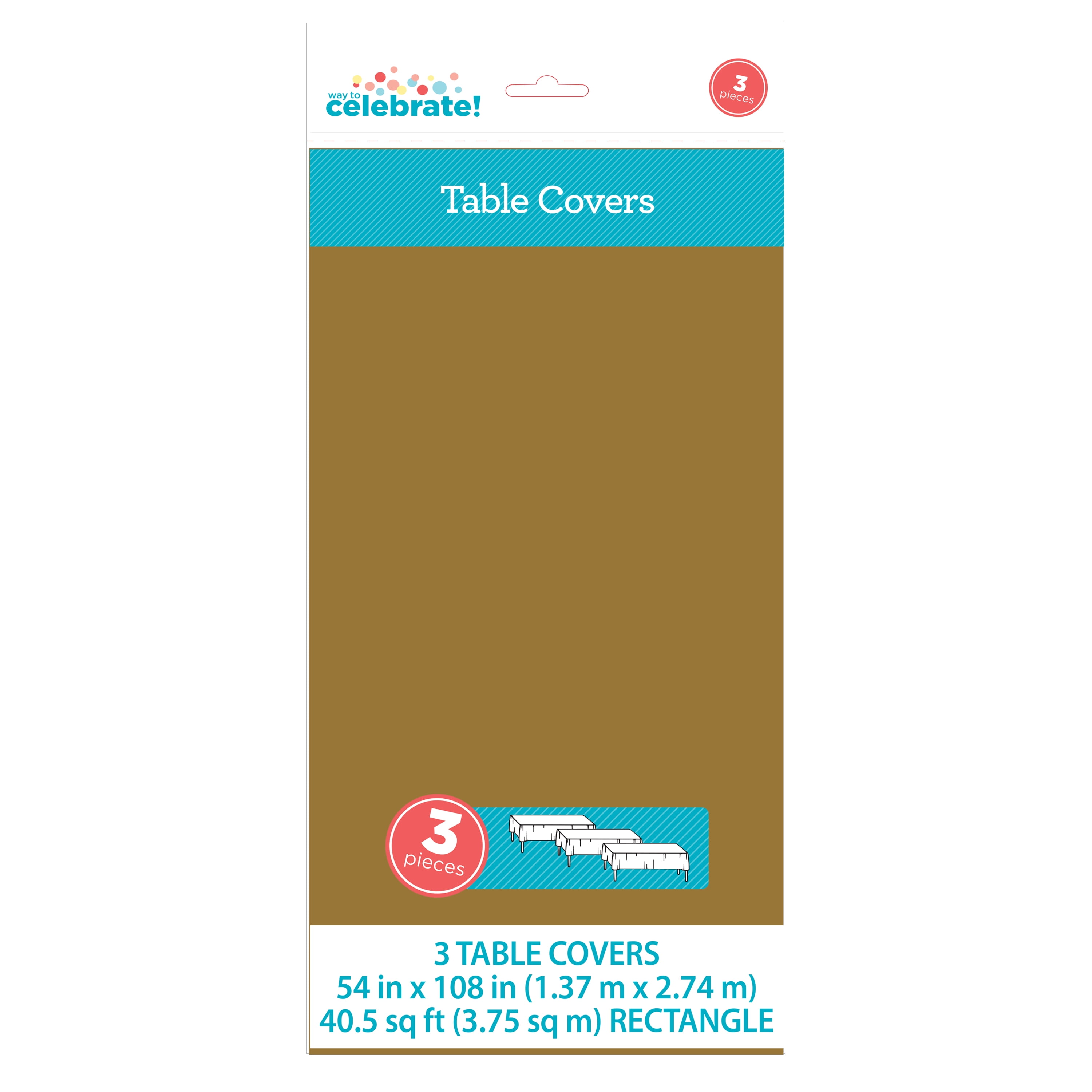 3CT 54 IN x 108IN Gold Rectangular Plastic Table Covers by Way To Celebrate