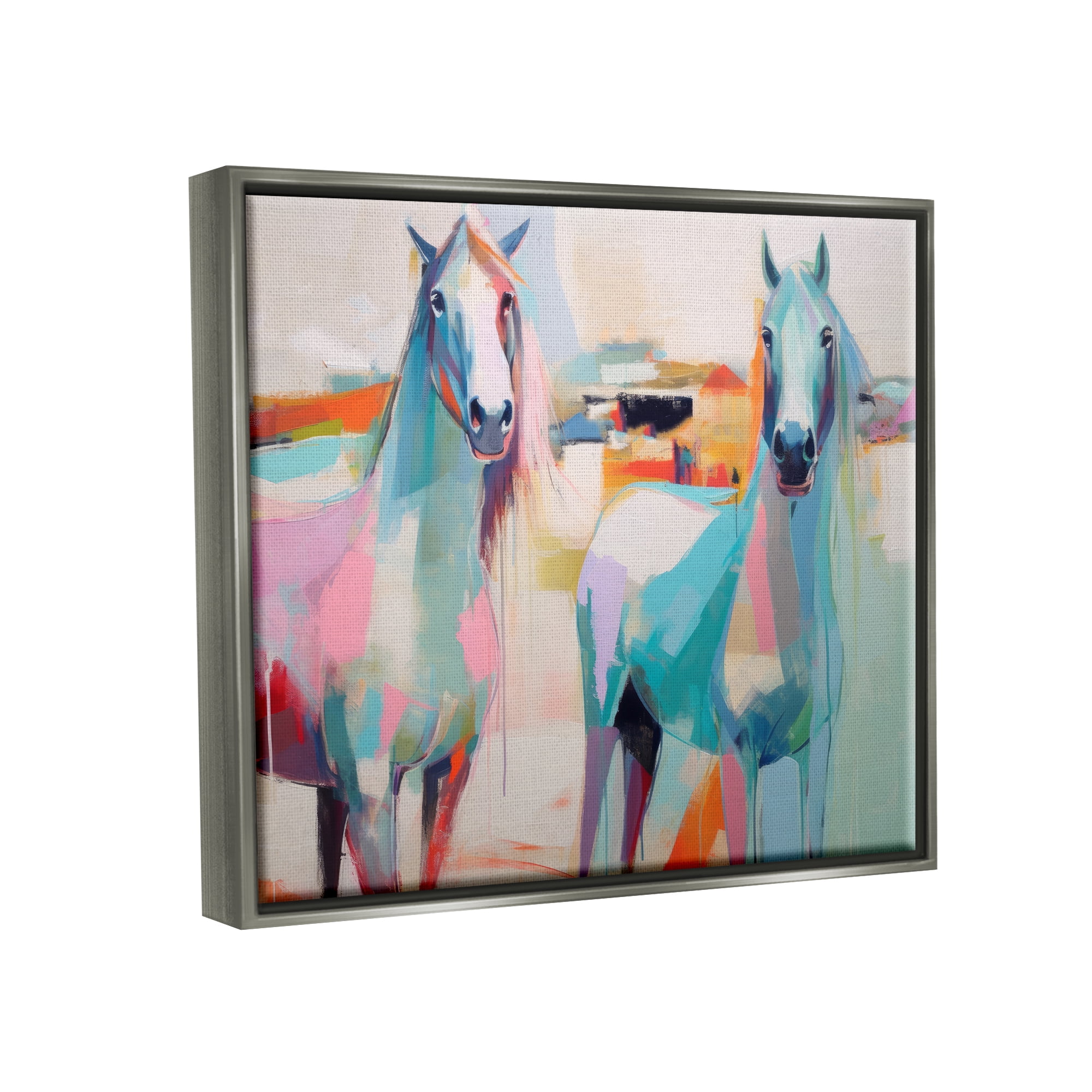 Stupell Industries Pastel Stallions Duo Animals & Insects Painting Gray Floater Framed Canvas Art Print Wall Art, 21 x 17