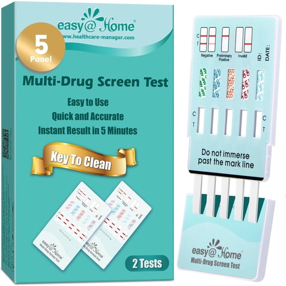 Easy@Home 5 Panel Instant Urine Drug Test - THC, COC, OPI, AMP, MET - 2 Pack