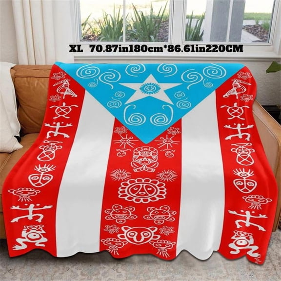 Puerto Rican Totem Blanket Soft Flannel Digital Print Unique Decorative Throw for Sofa Bed Cultural Atmosphere Home Decoration