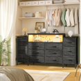 thumbnail image 2 of REKHHY 55" W Dresser for Bedroom with LED Lights & Charging Station 12 Drawer Dressers & Chests of Drawers Dresser TV Stand for Bedroom for Hanging 65" TV, Metal Frame & Fabric Drawers, Black, 2 of 9