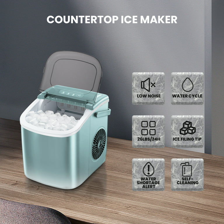 Kissair Portable Ice Maker Countertop, 9Pcs/8Mins, 26Lbs/24H, Self-Cleaning Ice Machine with Handle for Kitchen/Office/Bar/Party, Green