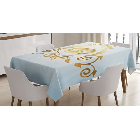 

Wedding Decorations Tablecloth Vintage Style Victorian Ornaments on Blue Backdrop Rings Classical Rectangular Table Cover for Dining Room Kitchen 60 X 90 Inches Light Blue Gold by Ambesonne