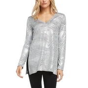 Karen Kane Women's Metallic Knit Top Metallic Silver Size X-Small
