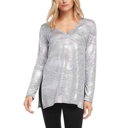 Karen Kane Women's Metallic Knit Top Metallic Silver Size X-Small