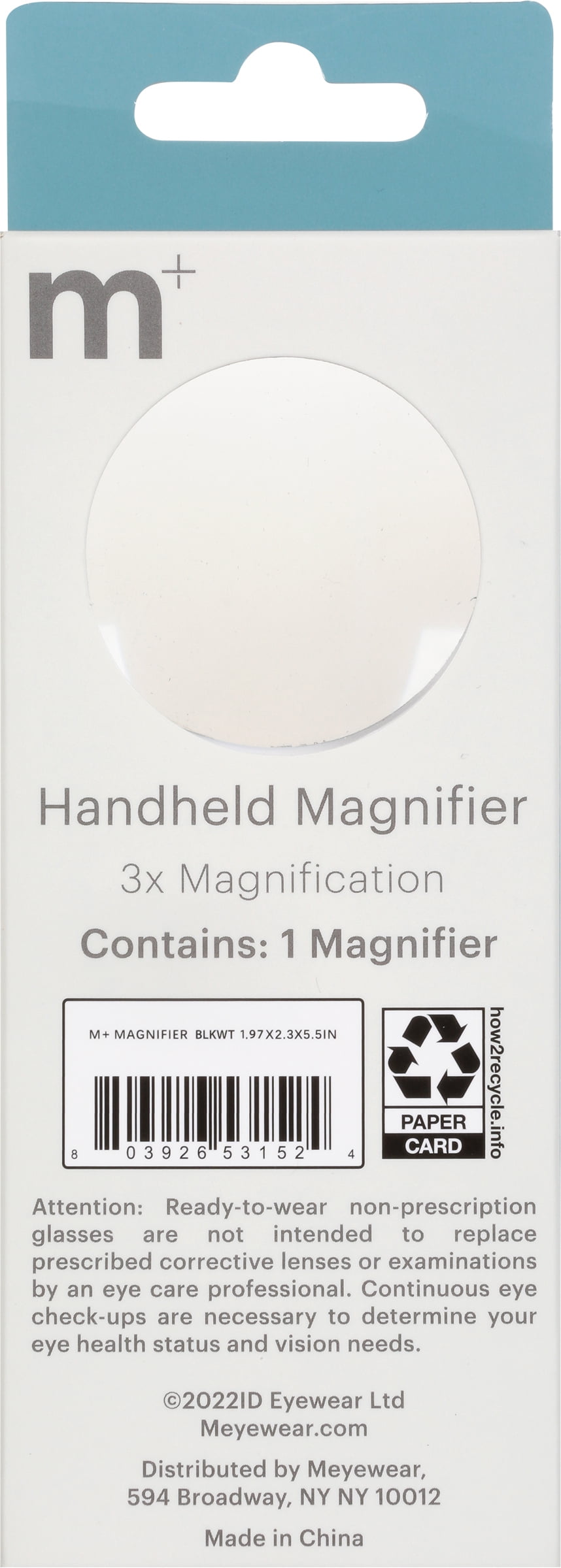 M+ Unisex 3x Plastic Magnifying Glass, 3x Magnification