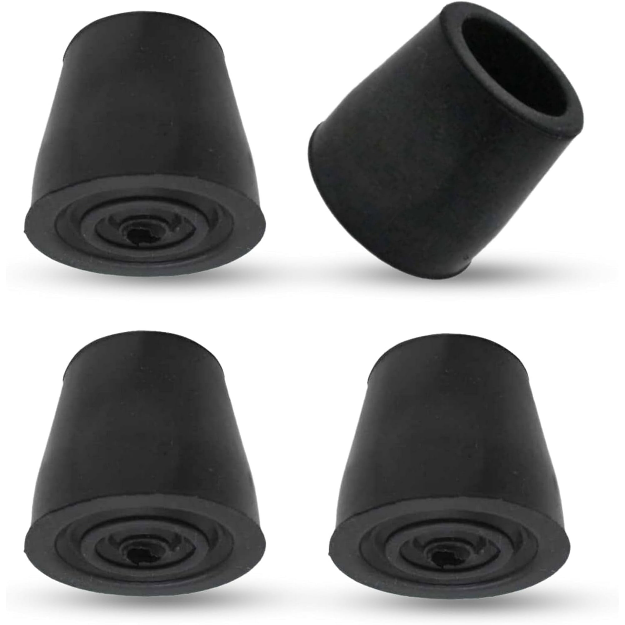1" Durable Cane Walker Tips – Pack of 4 | Non-Slip, Shock-Absorbing Rubber with Metal Insert for Added Stability, Safety & Comfort | Replacement Tips for Canes and Walkers