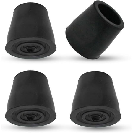 1" Durable Cane Walker Tips – Pack of 4 | Non-Slip, Shock-Absorbing Rubber with Metal Insert for Added Stability, Safety & Comfort | Replacement Tips for Canes and Walkers