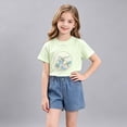 thumbnail image 2 of Rvasteizo Girls Outfit Set Print Bow Short Sleeve Top Denim Short Pant With Pocket Toddler Summer Set for 0-6 Years, 2 of 5