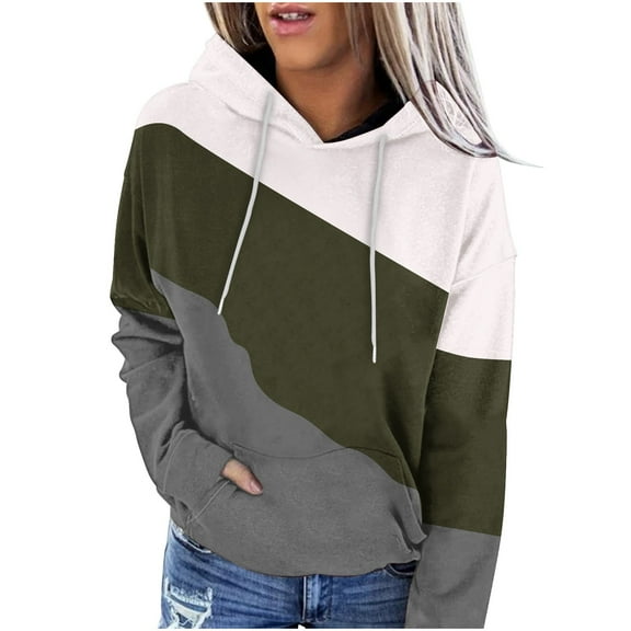 BangWanChi Trendy Queen Hoodie Half zip Women's Casual Color-Matching Long-Sleeved Pocket Hoodie
