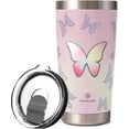 thumbnail image 1 of Insulated Tumblers, Combler 20 oz Tumbler, Double Insulated Travel Coffee Mug, Upgraded 18/10 Stainless Steel Vacuum Insulated Tumbler with Lid, Unique Gift Idea, Pink Butterfly, 1 of 6