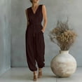 thumbnail image 4 of Women's Summer 2 Piece Outfits Sleeveless V Neck Belted Crop Tops Wide Leg Pant Sets Casual Tracksuit Wine, 4 of 7
