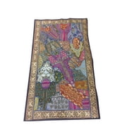 Mogul Ethnic Indian Decorative Tapestry Beaded Patchwork Pink Embroidered Table Runner Wall Throw 70 x 48