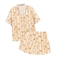 thumbnail image 4 of Conjunto de dos piezas para mujer con manga corta y cuello en V: pantalones cortos - Poliéster, transpirable, dos bolsillos grandes - Ropa informal/deportiva para correr/yoga/ocio, 4 of 7