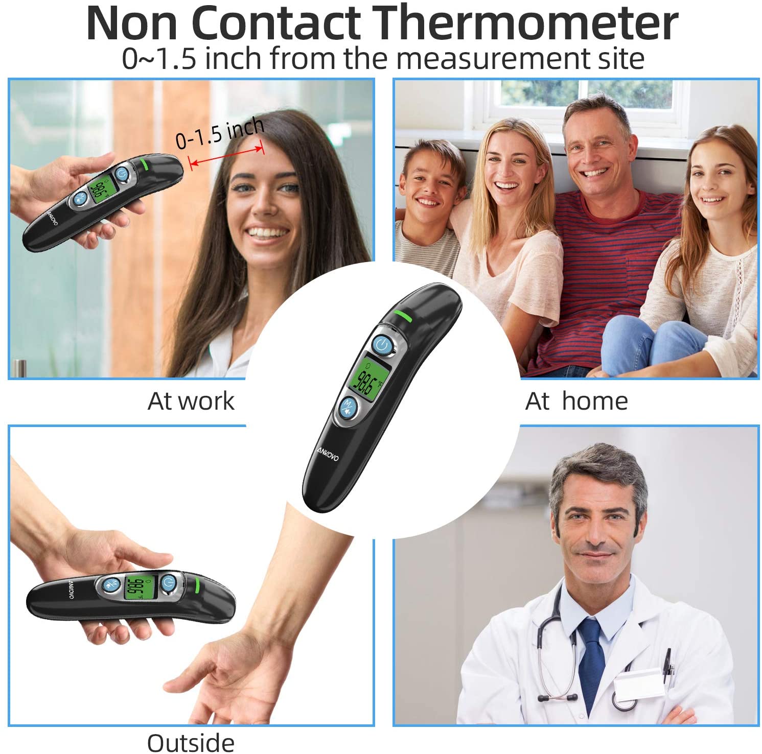 ANKOVO Dual Mode Infrared Thermometer, 1s Reading, 3 Colors Backlight, 35 Memories Recall, All Ages - image 4 of 10