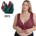 thumbnail image 2 of 2PC Plus Size Bras for Women Floral Lace Bralette Front Closure Bras Wireless Bra Push Up Bra, 2 of 9