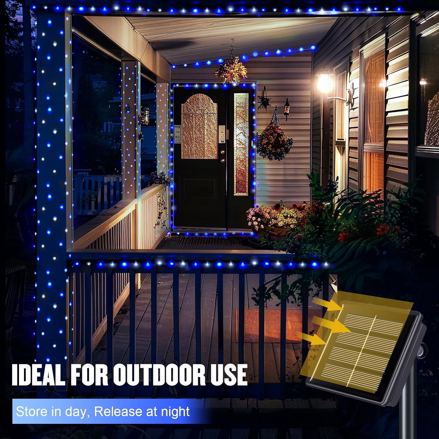 2 Pack Blue and White Solar Christmas Lights, Each 33FT 100 LED Solar String Lights Outdoor Waterproof, 8 Modes Mini Fairy Lights for Outside Yard Patio Christmas Decorations