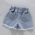 thumbnail image 5 of LWITHSZG Girls High Waist Denim Shorts Elastic Waist Pleated Jean Shorts Casual Summer Jeans Bottoms with&nbsp;Pockets for Kids 2-12 Years, 5 of 9