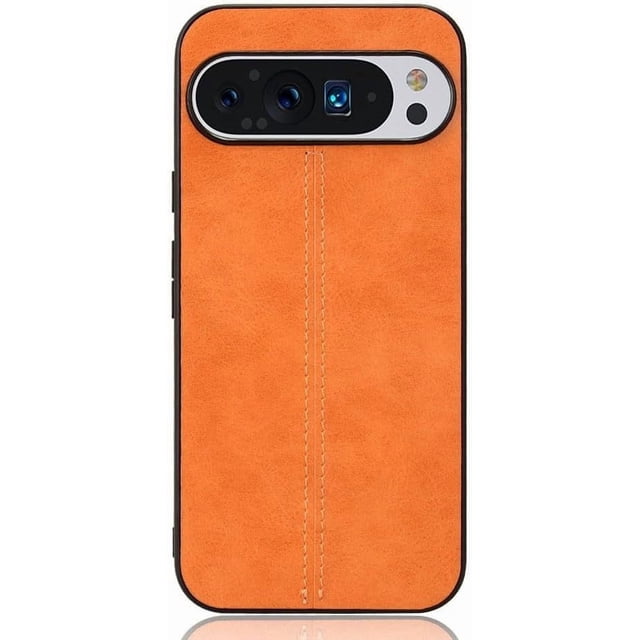 KOMI Phone Case for Google Pixel 9, Case for Google Pixel 9 Pro Cow-Like PU Leather Style Protector Cover, Non-Slip Shockproof Cover for Google Pixel 9/9 Pro Case Yellow