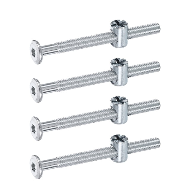 Uxcell 4 Set Tornillos para Estructura de Cama, Tornillos de Cabeza Hexagonal M6 x 70mm, Tuercas de Barril para Cama Literas, Tornillos para Muebles con Cabeza en Forma de Arroz, Plata
