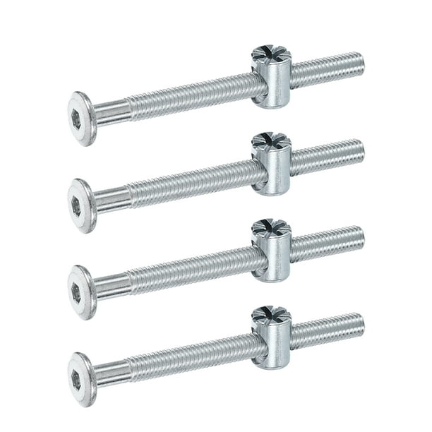 Uxcell 4 Set Tornillos para Estructura de Cama, Tornillos de Cabeza Hexagonal M6 x 70mm, Tuercas de Barril para Cama Literas, Tornillos para Muebles con Cabeza en Forma de Arroz, Plata