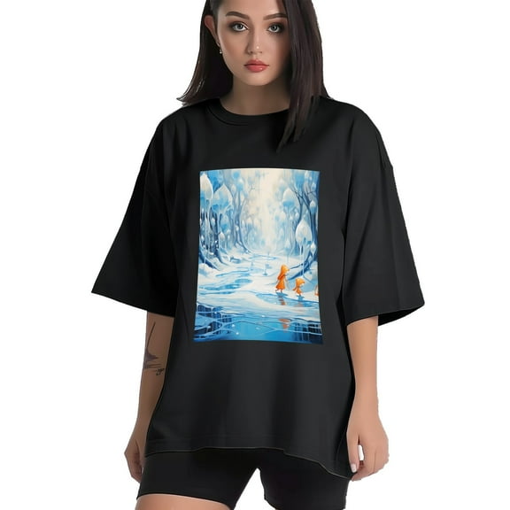 Plus Size Shirt for Women Black Tops for Women Short Sleeves Shirt for Women Ice And Snow Forest2 T Shirt Crewneck Shirt for Women XS