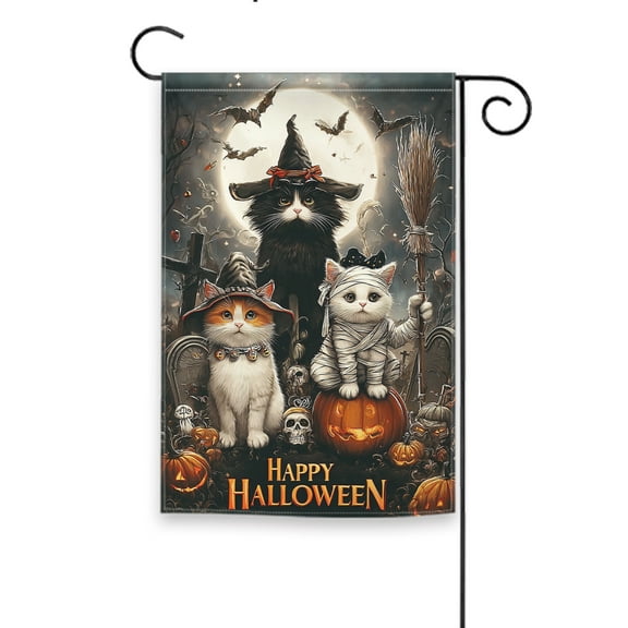 Halloween Cat Garden Flag - Vertical Double-Sided Yard Decor, Camping, Indoor & Outdoor Holiday Decoration, 12.5 x 18 Inches