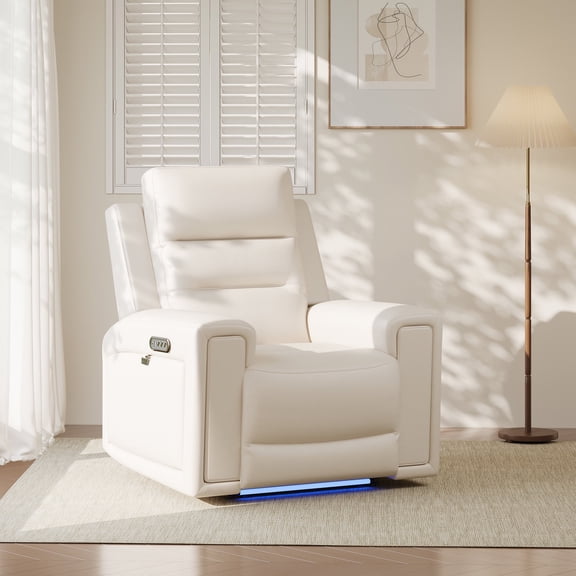 COLAMY Electric Power Recliner Chair with Triple Motor, Adjustable Power Headrest and Lumbar Support, Heavy Duty Home Theater Seating with LED, USB Type-C Ports, Storage, Beige
