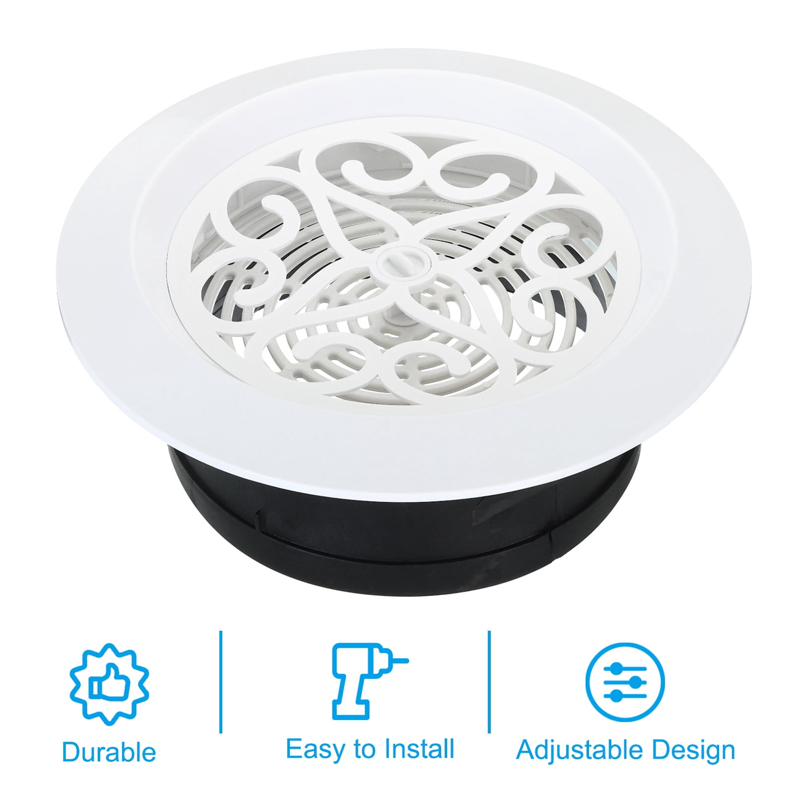 Uxcell 6 Inch Round Air Vent 2pcs Adjustable Ceiling Diffuser Grill Cover ABS Louver Soffit Vent with Screen White