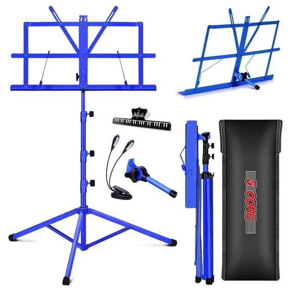 Music Stand 2 in 1 Dual Use Sheet Music Professional Portable Adjustable 27.6-67 Inch Folding Music Note Holder Tripod Stands,Blue