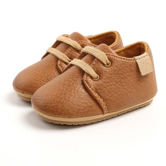 Xijirk Baby Boys Oxford Shoes Solid Lace-Up First Walker Toddler Soft Sole Brown,0-6 Months