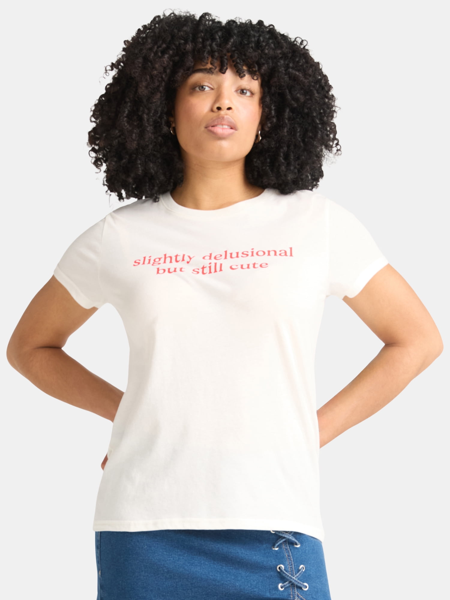 Slightly Delusional Women's Graphic Tee with Short Sleeves, Sizes