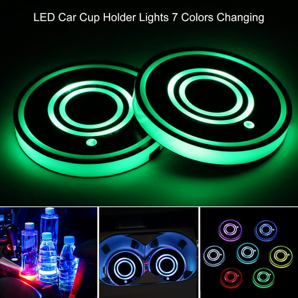 2PCS LED Car Cup Holder Light, TSV 2.6" 7colors RGB Car Cup Holder