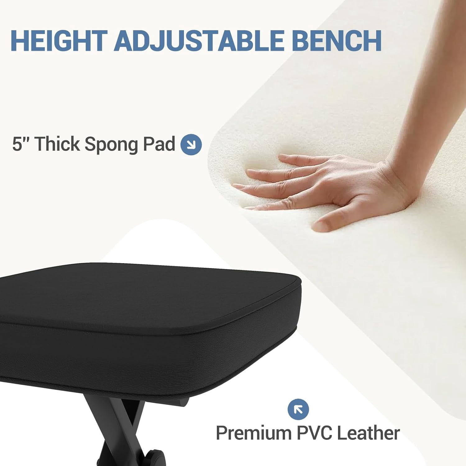JIOABL Adjustable Piano Bench, X-Frame Music Stool with Padded Seat, Steel Frame, Black Cushion for Piano Keyboard Stand,Black