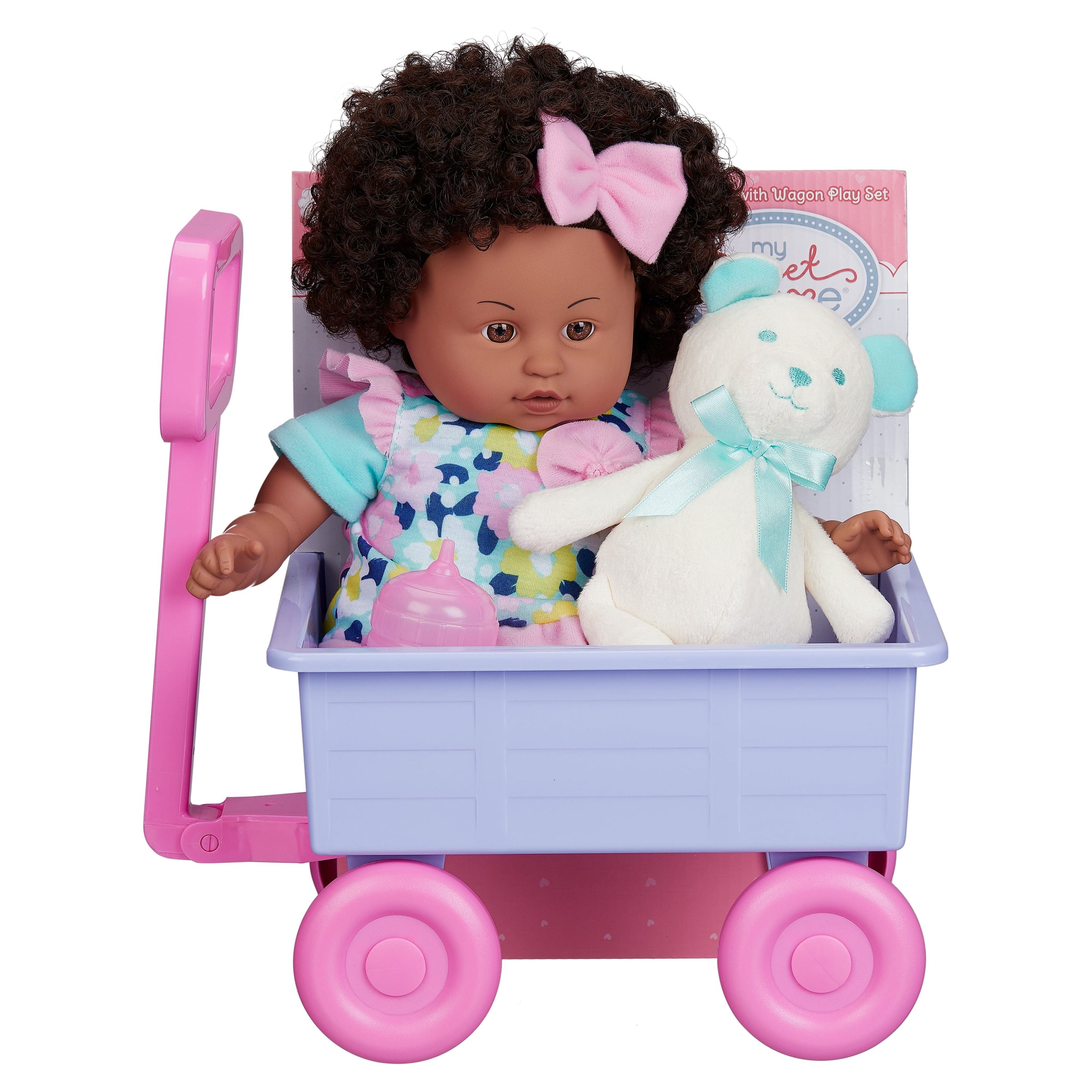 My Sweet Love 13" Pink & Teal Baby Doll and Wagon Play Set, 6 Pieces Included