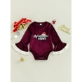 thumbnail image 2 of Gzhioc Baby Girl Christmas Velvet Romper, Long Bell Sleeve Round Neck Letter Bell/Hat Print Bodysuit,3-24 Months, 2 of 9