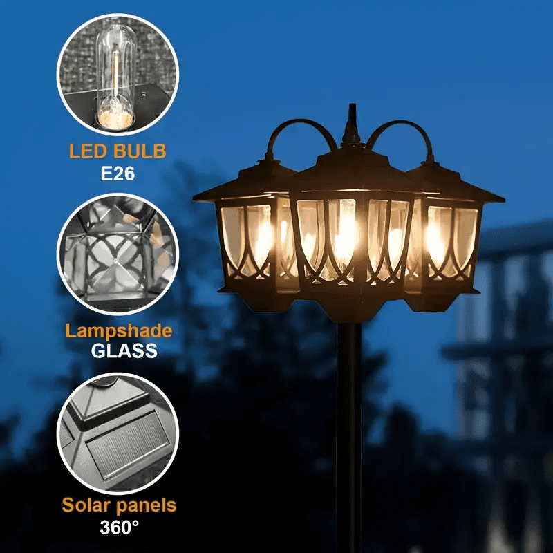 Hoodink 73" Solar Lamp Post with Planter, 3-Head Outdoor Waterproof LED, 3000K Warm White Garden Pathway Lighting