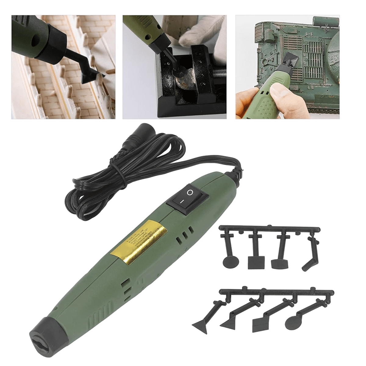 Pen Sander, Power Sander Pen DIY Mini Pen Sander Multi Model Drill Bit Replacement for Woodworking US Plug,1 x Pen Sander 8 x Small Rods 2 x Sandpaper 1 Adapter