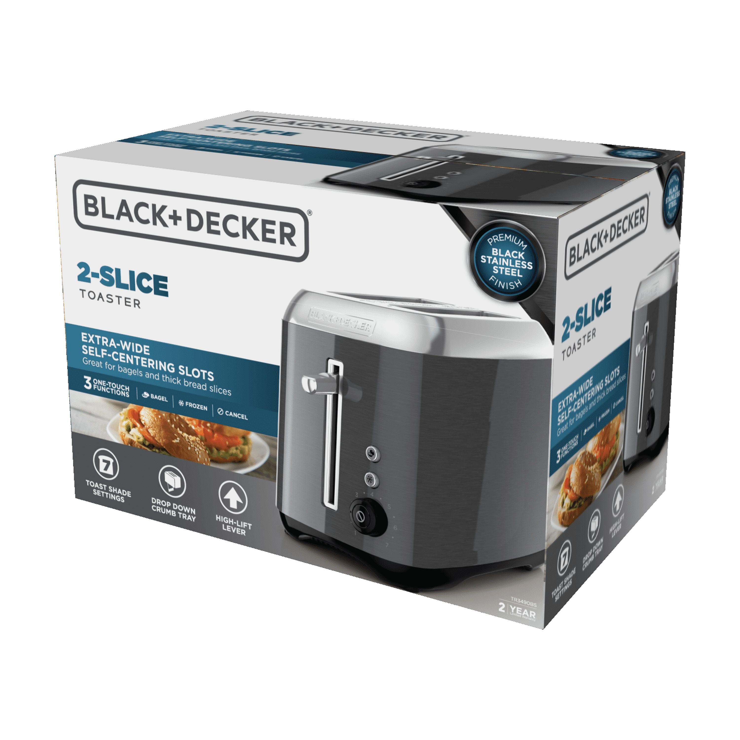 Black & Decker Toaster Stainless Steel 2 Slice Wide Bread Slots and Crumb  Tray 9420014249157