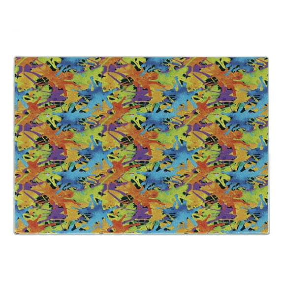 Abstract Cutting Board, Contemporary Style Color Splashes Vibrant Trippy Watercolor Palette Artisan Funky, Decorative Tempered Glass Cutting and Serving Board, Small Size, Multicolor, by Ambesonne