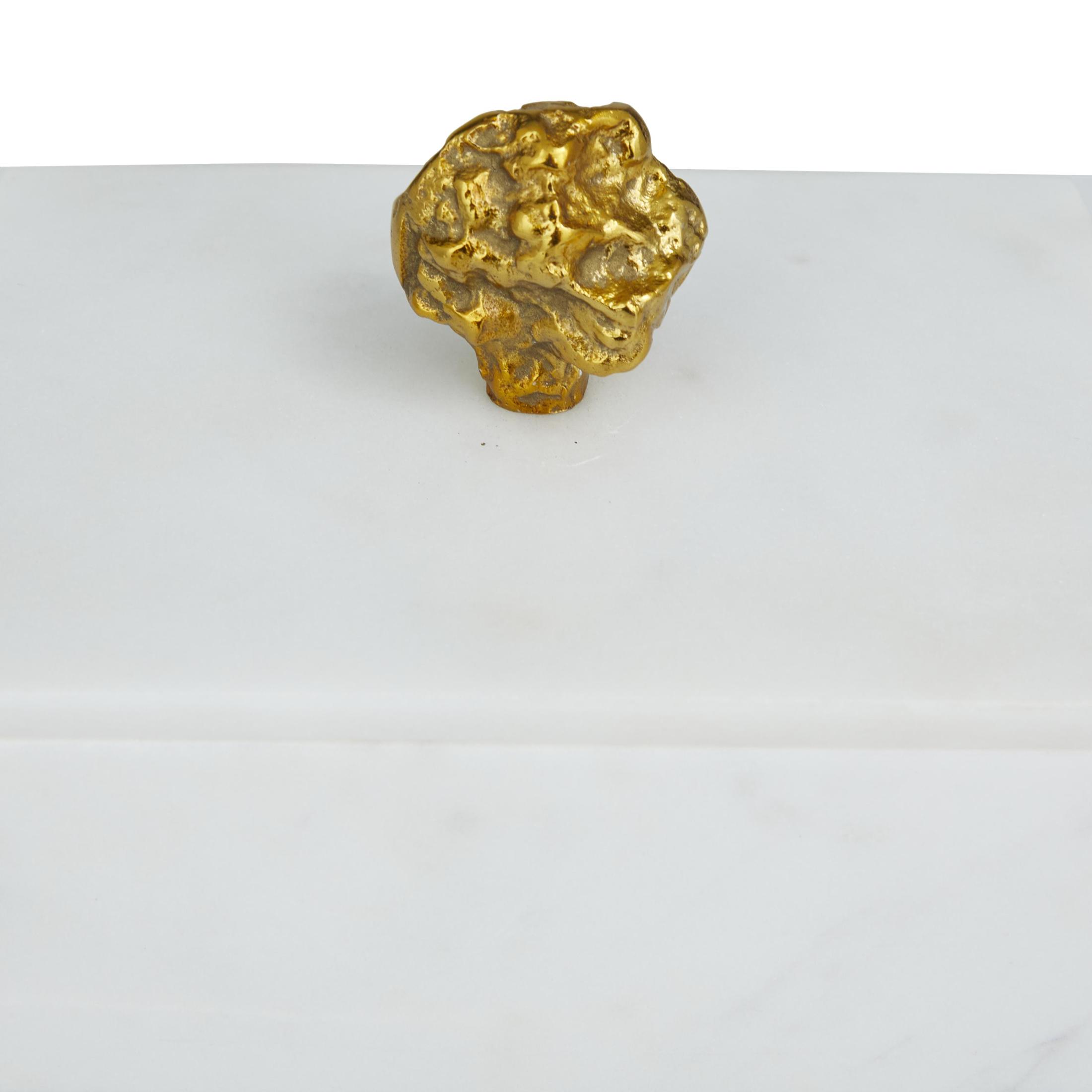 DecMode White Marble Decorative Box with Gold Finial, 3 Count