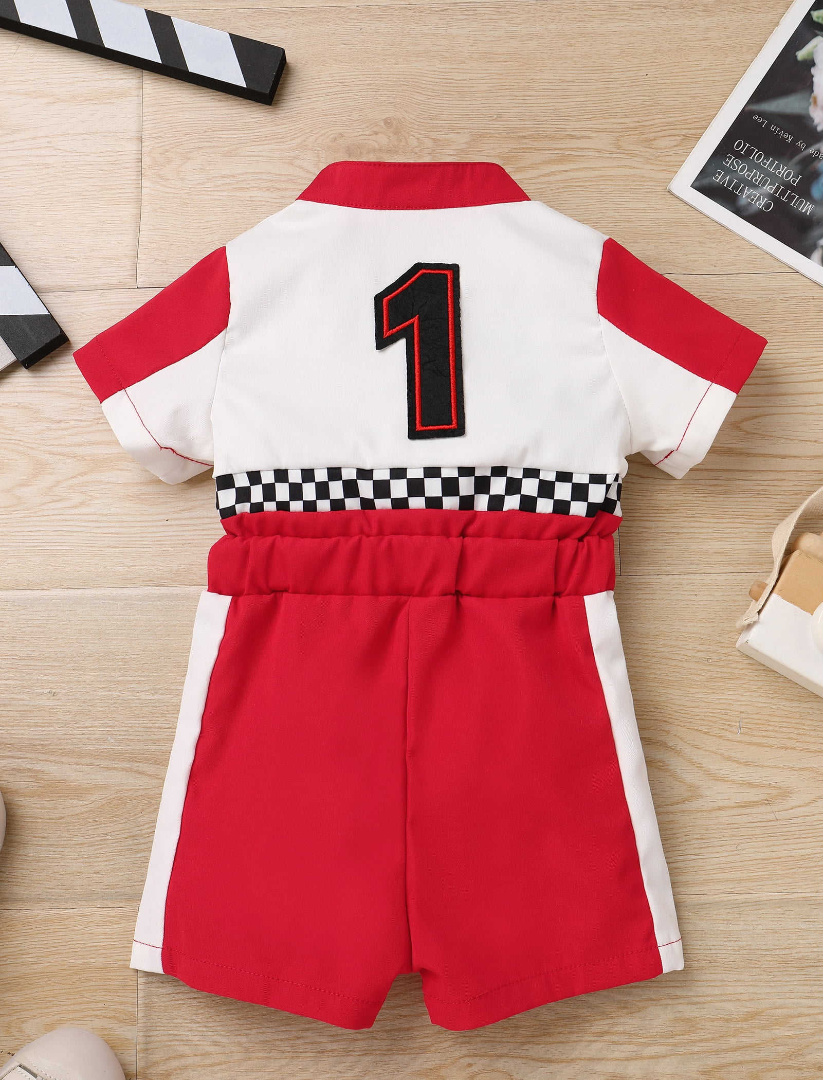 IDOPIP Baby Race Car Driver Outfit Boys Girls 1st 2nd 3rd 4th Birthday Cake Smash Photoshoot Clothes Short Sleeve Racer Romper 12-18Months Red