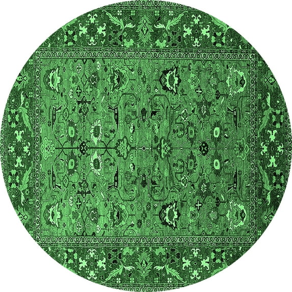 Ahgly Company Indoor Round Oriental Emerald Green Industrial Area Rugs, 5' Round