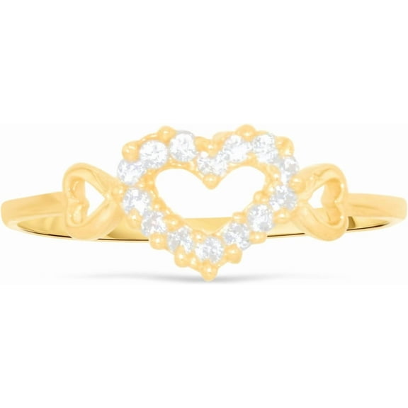 Floreo 10k Yellow Gold 6mm CZ Open Heart Ring, Sizes 4 - 9
