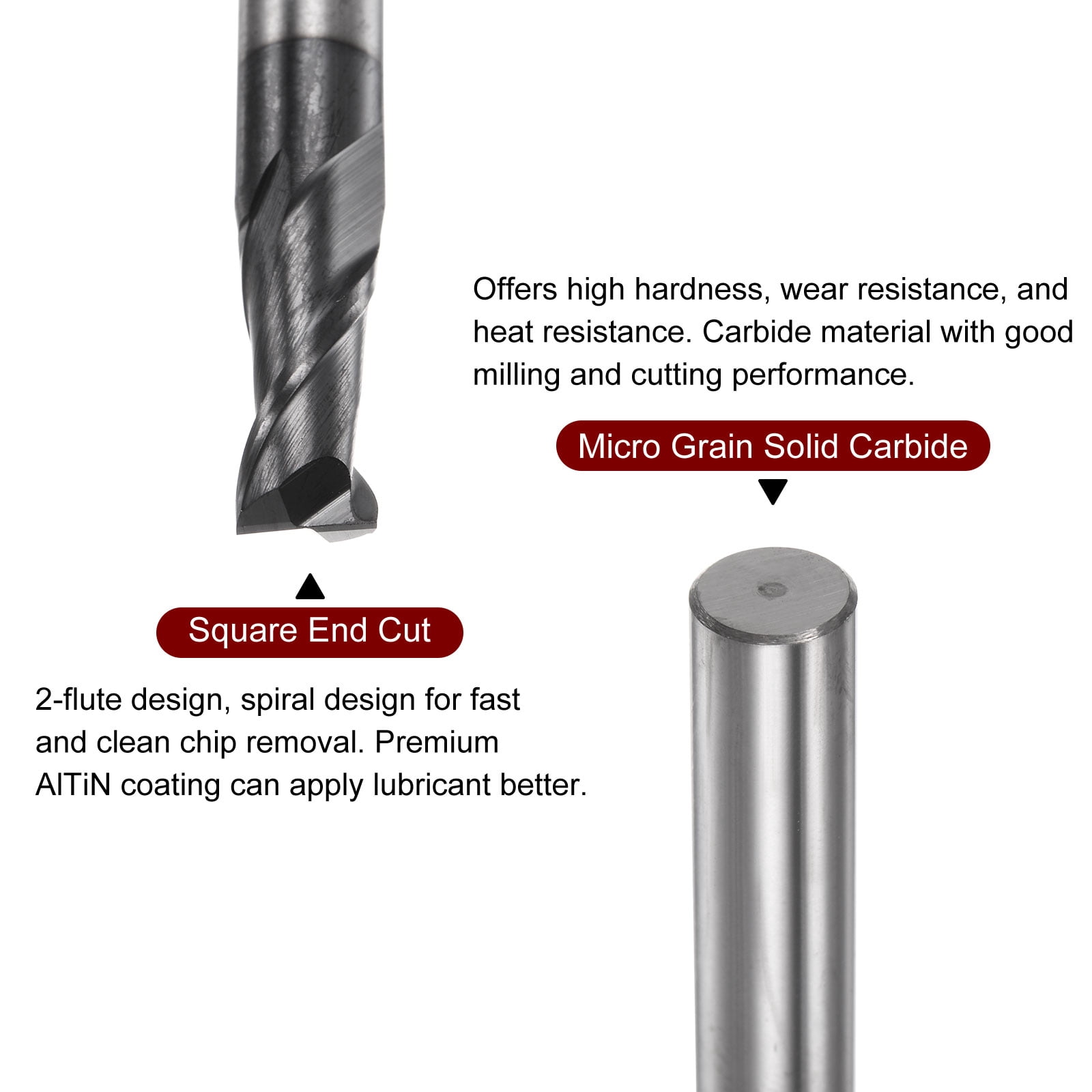 Uxcell 5.5mm x 13mm x 6mm x 50mm Solid Carbide AlTiN Coated 2 Flutes Square End Mill Milling Bit