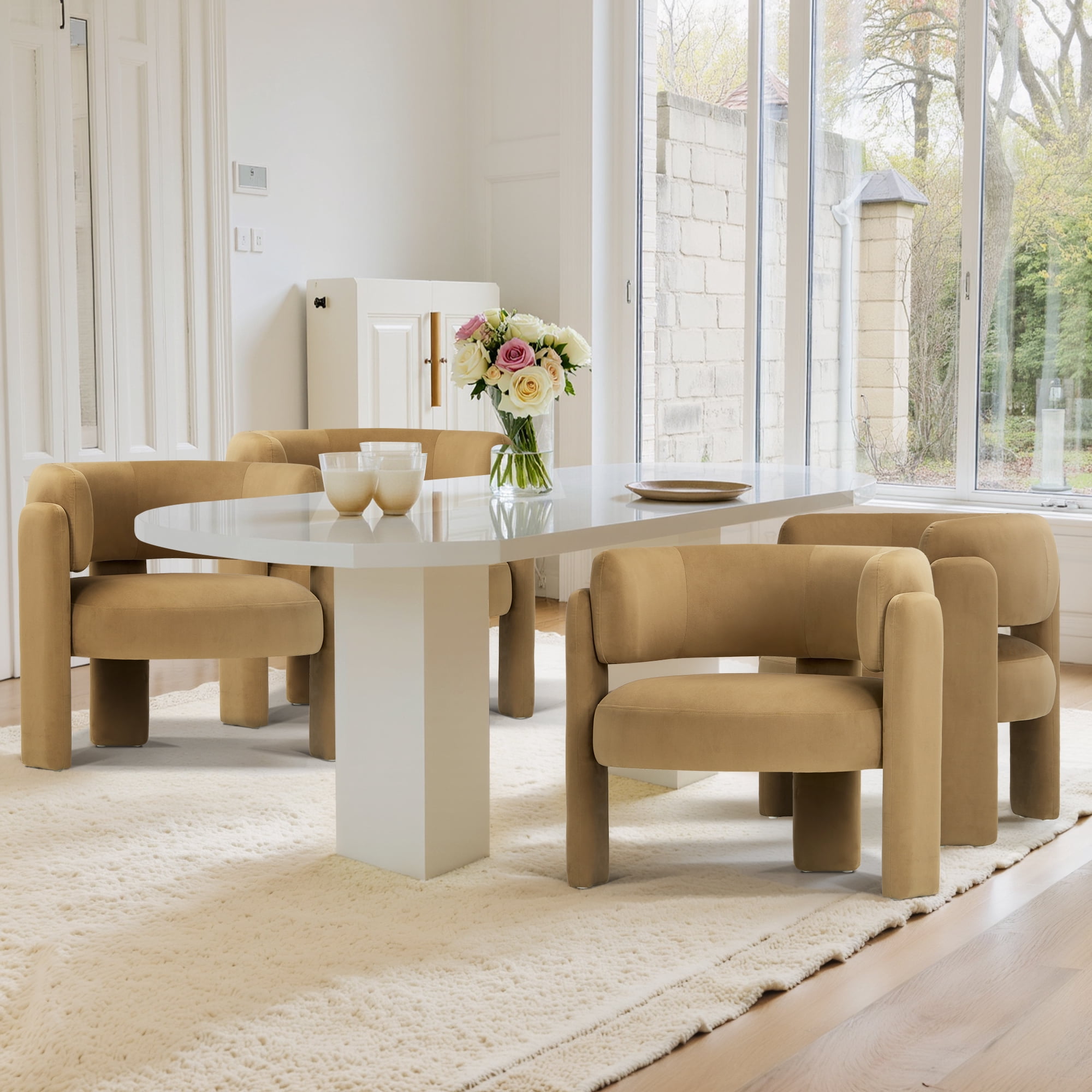 AFO Modern Upholstered Dining Chair, Cute Barrel Side Armchair with Round Back for Living Room Dining Room Bedroom, Khaki