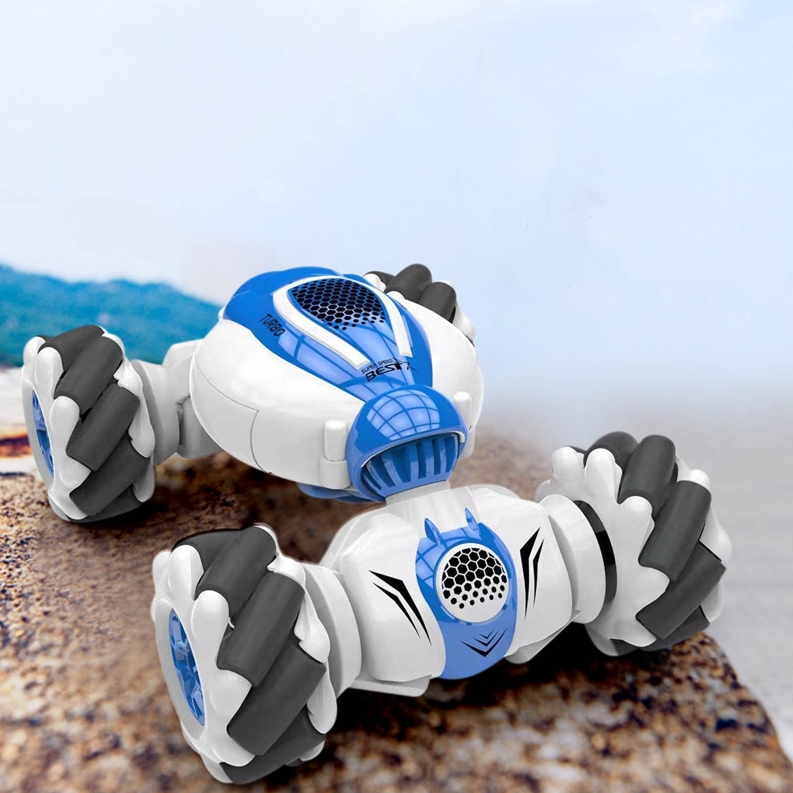 Gesture Watch Remote Control RC Car - Mini 4WD Stunt Drifter w/ 360° Spin & Transforming Body, Age 8+ Blue