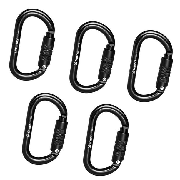 Mosquetón de escalada Zulema 5pcs 25KN de aluminio Tipo D Hardware de Bloqueo Automático Negro